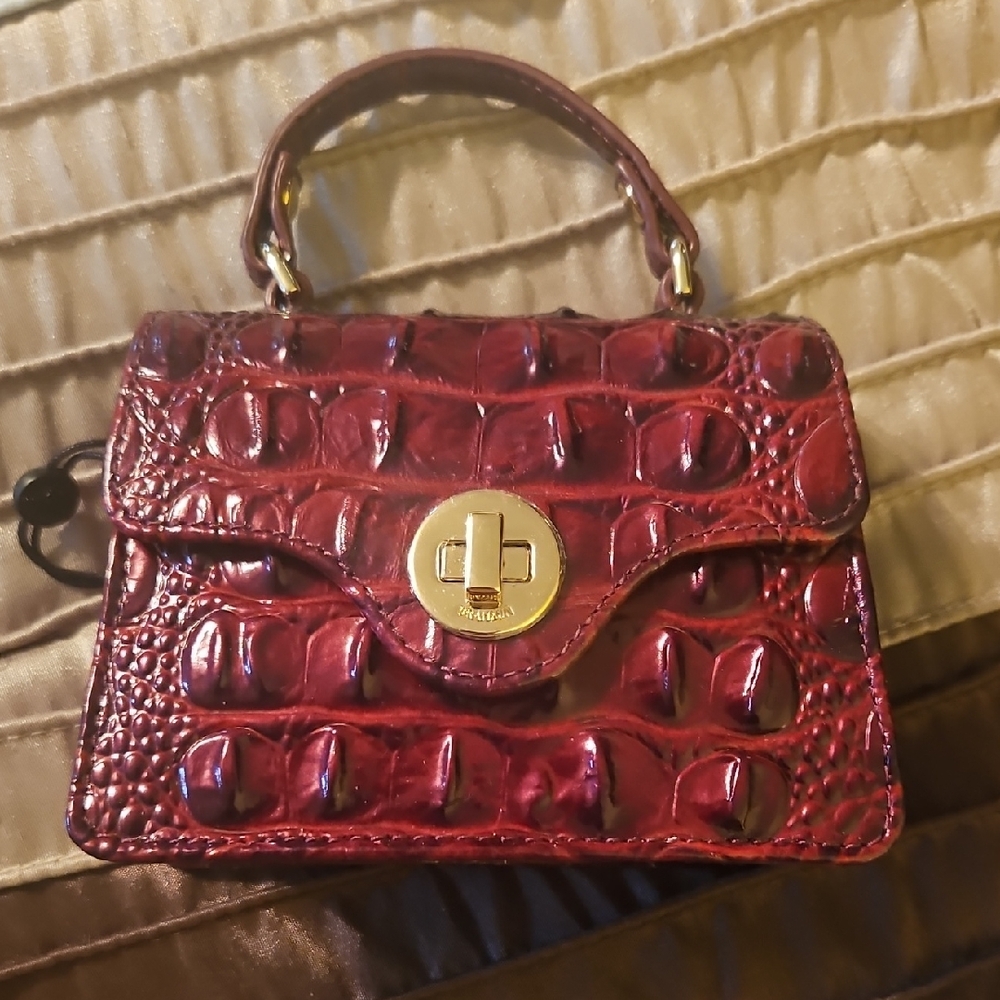 Brahmin Croc-Embossed Mini Top Handle Bag in Burgundy
